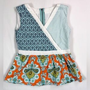 PERSNICKETY Girls' Faux Wrap Bohemian Floral Multi-Patterned Peplum Tank Size 10